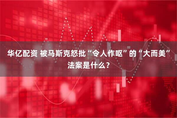 华亿配资 被马斯克怒批“令人作呕”的“大而美”法案是什么？