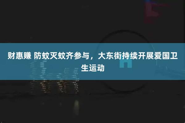 财惠赚 防蚊灭蚊齐参与，大东街持续开展爱国卫生运动